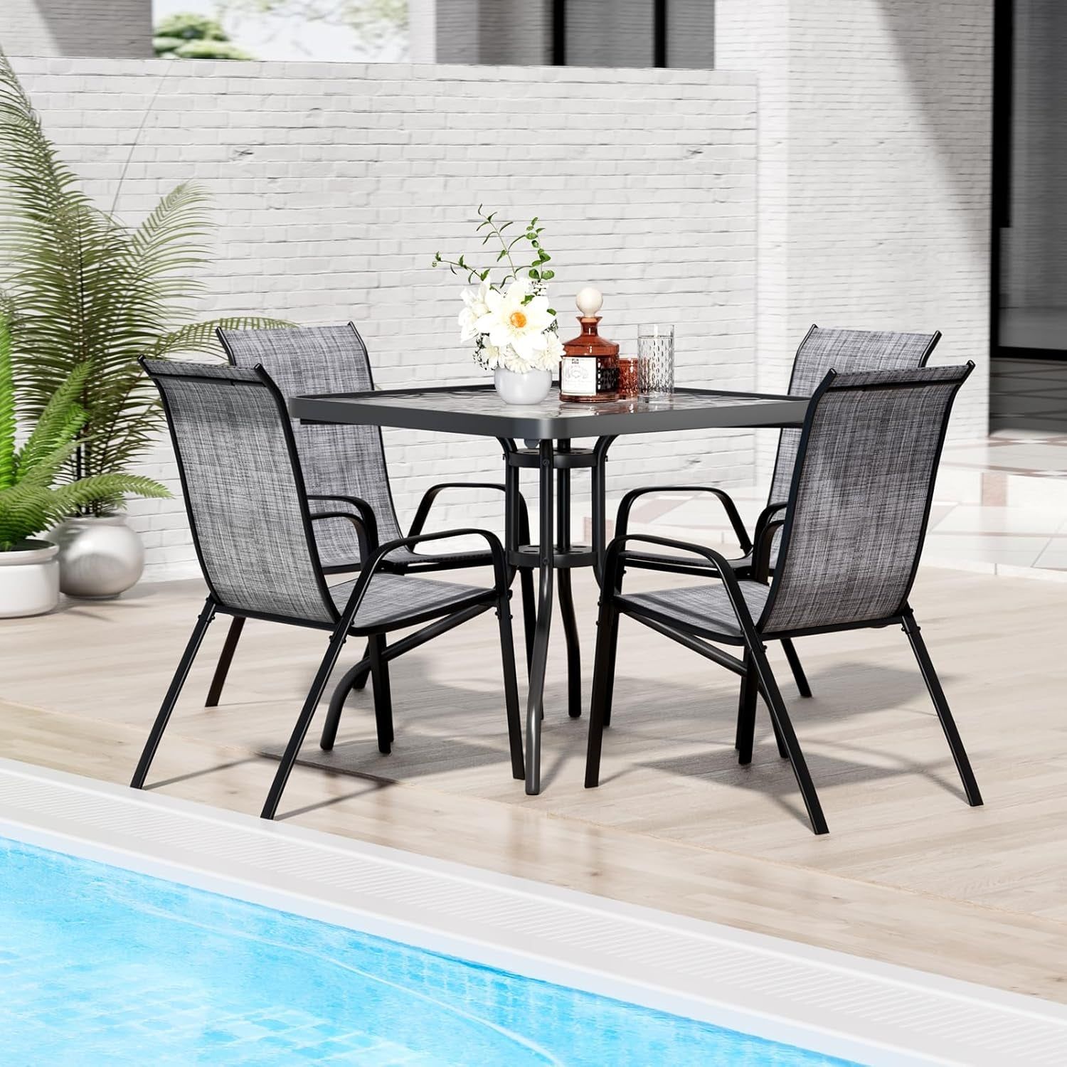 Outdoor Patio Dining Set with Metal Table and Chairs