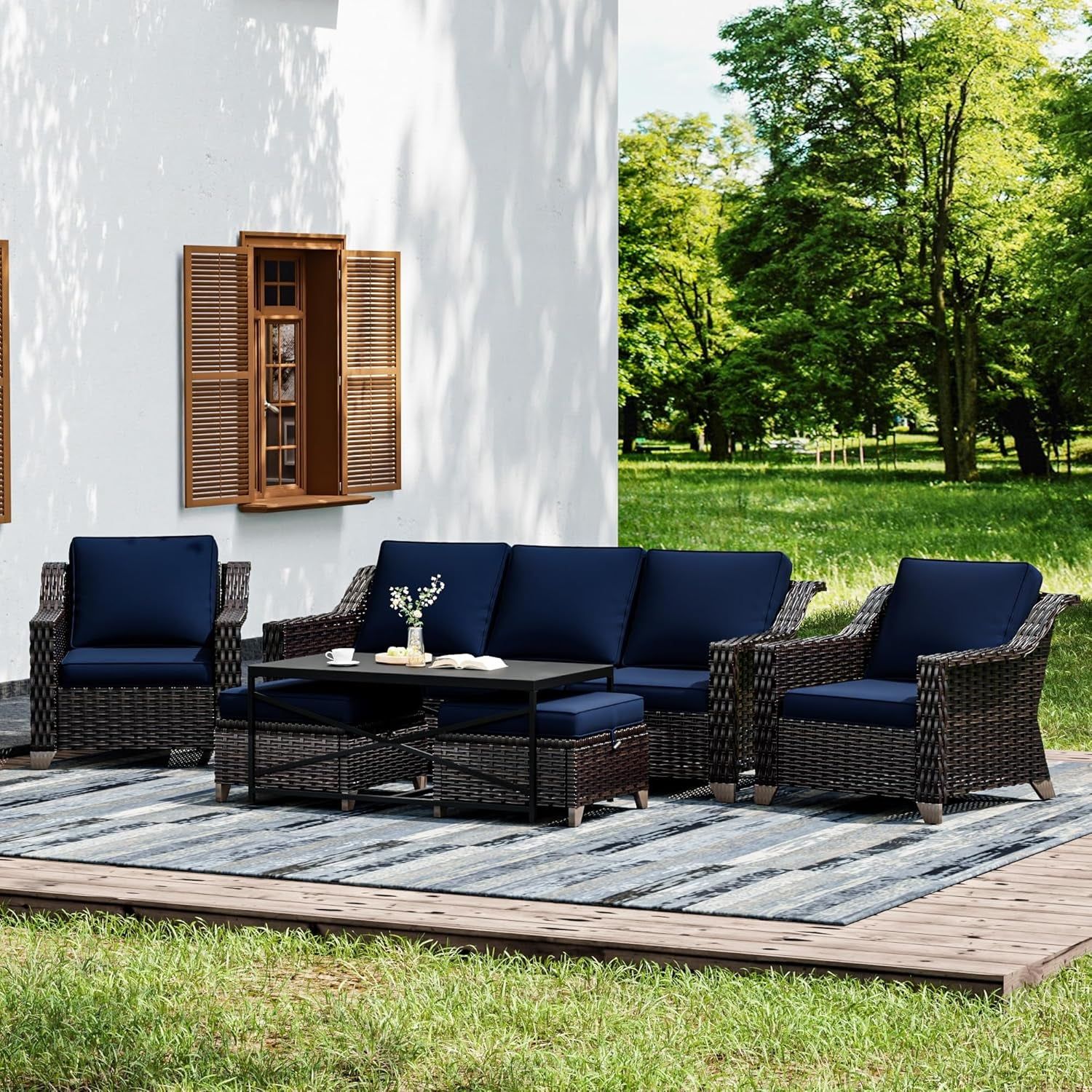 Spacious Wicker Patio Furniture Set with Thick Cushions
