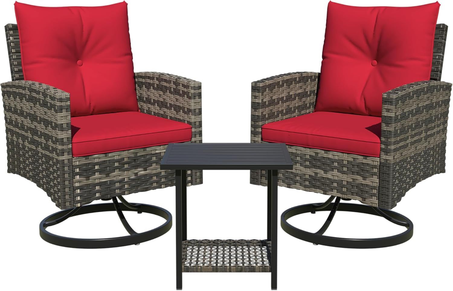 Outdoor Swivel Rocking Chair Set with Washable Cushions