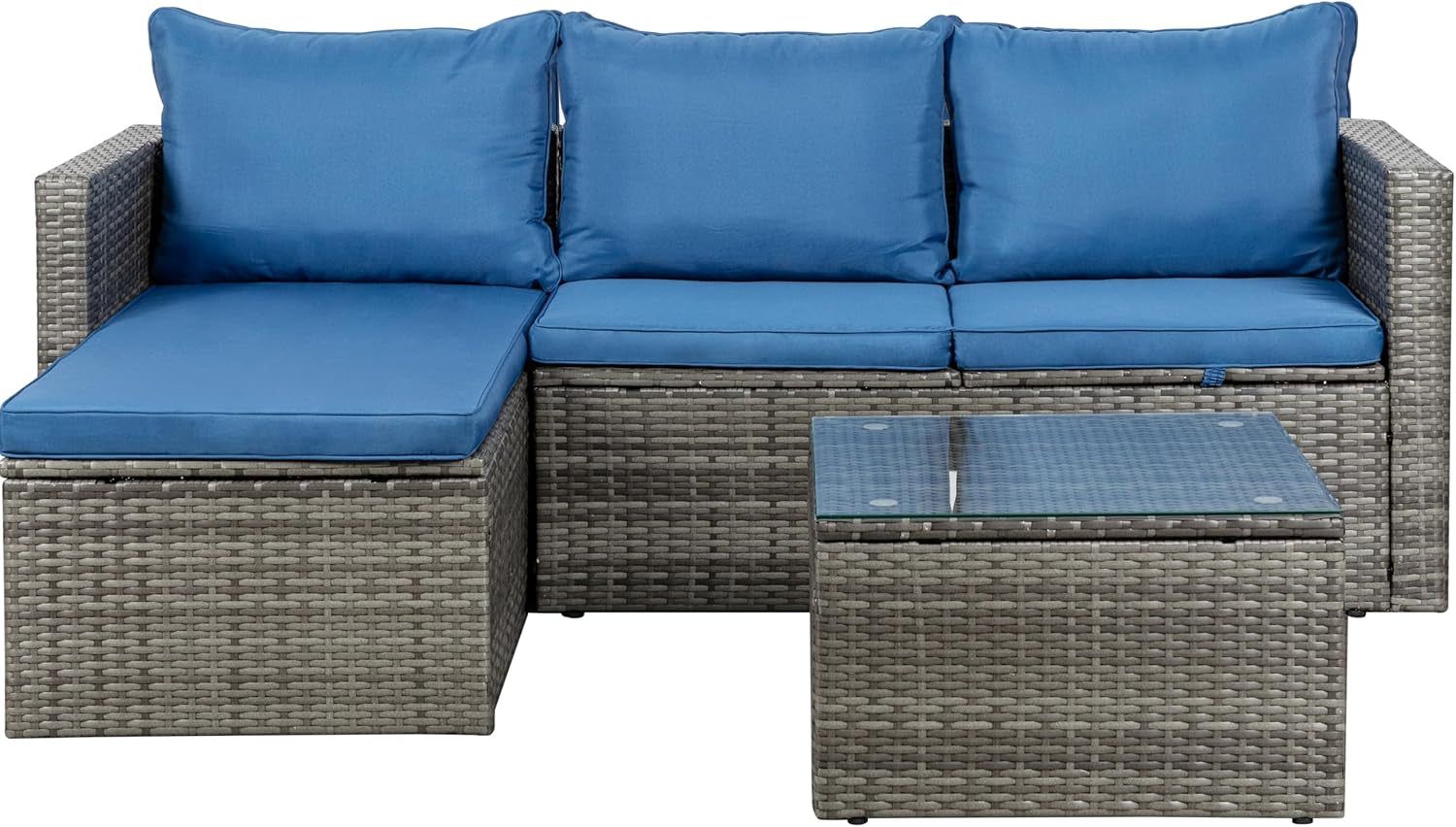 3-Piece Outdoor Wicker Sofa Set with Glass Table