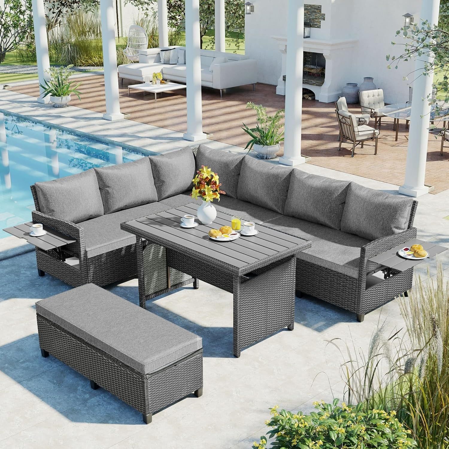 All Weather Patio Rattan Sofa Set with Table