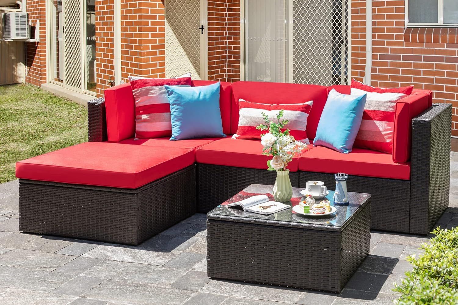All-Weather Brown Wicker Outdoor Couch Sectional Set