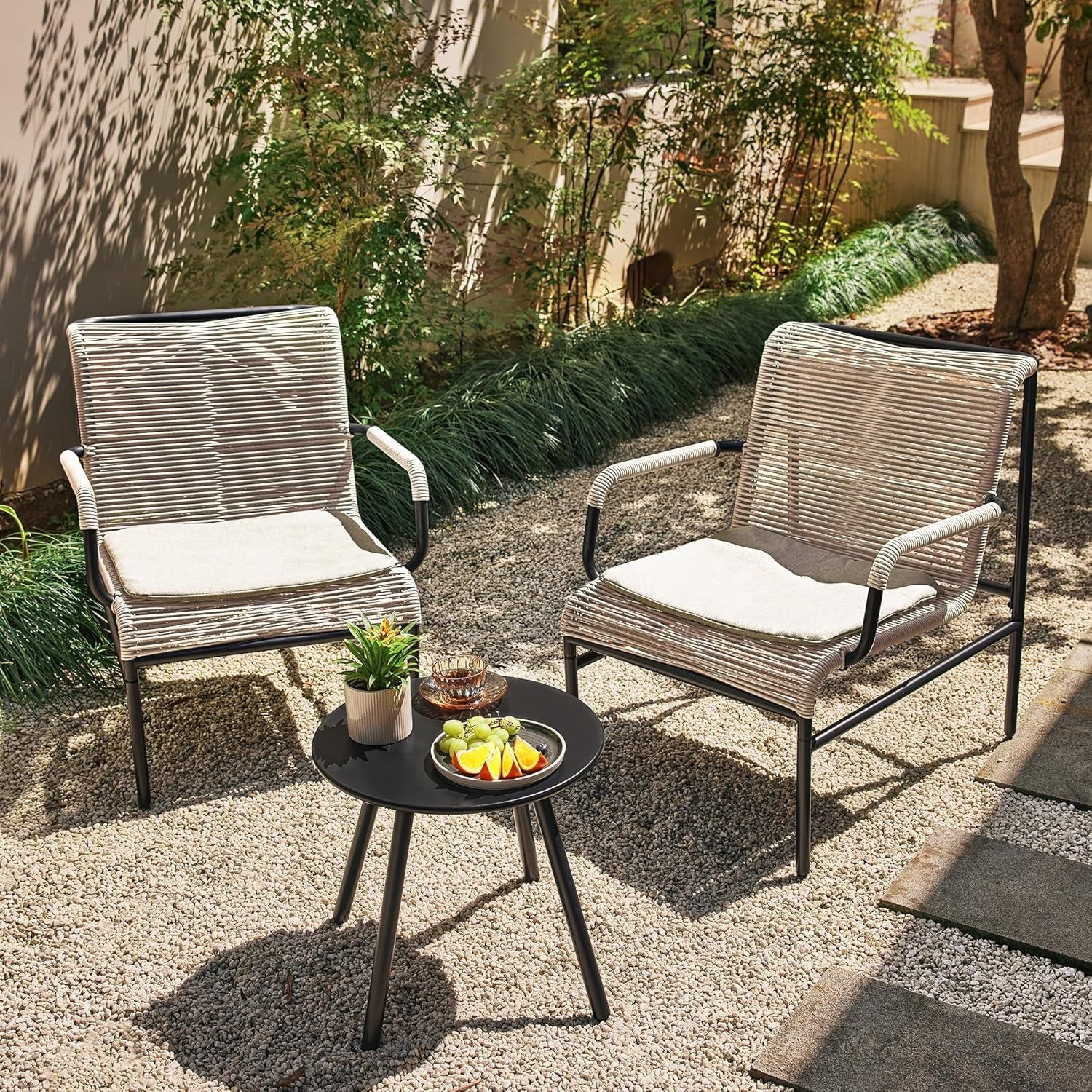 Modern 3-Piece Outdoor Bistro Set with Wide Chairs