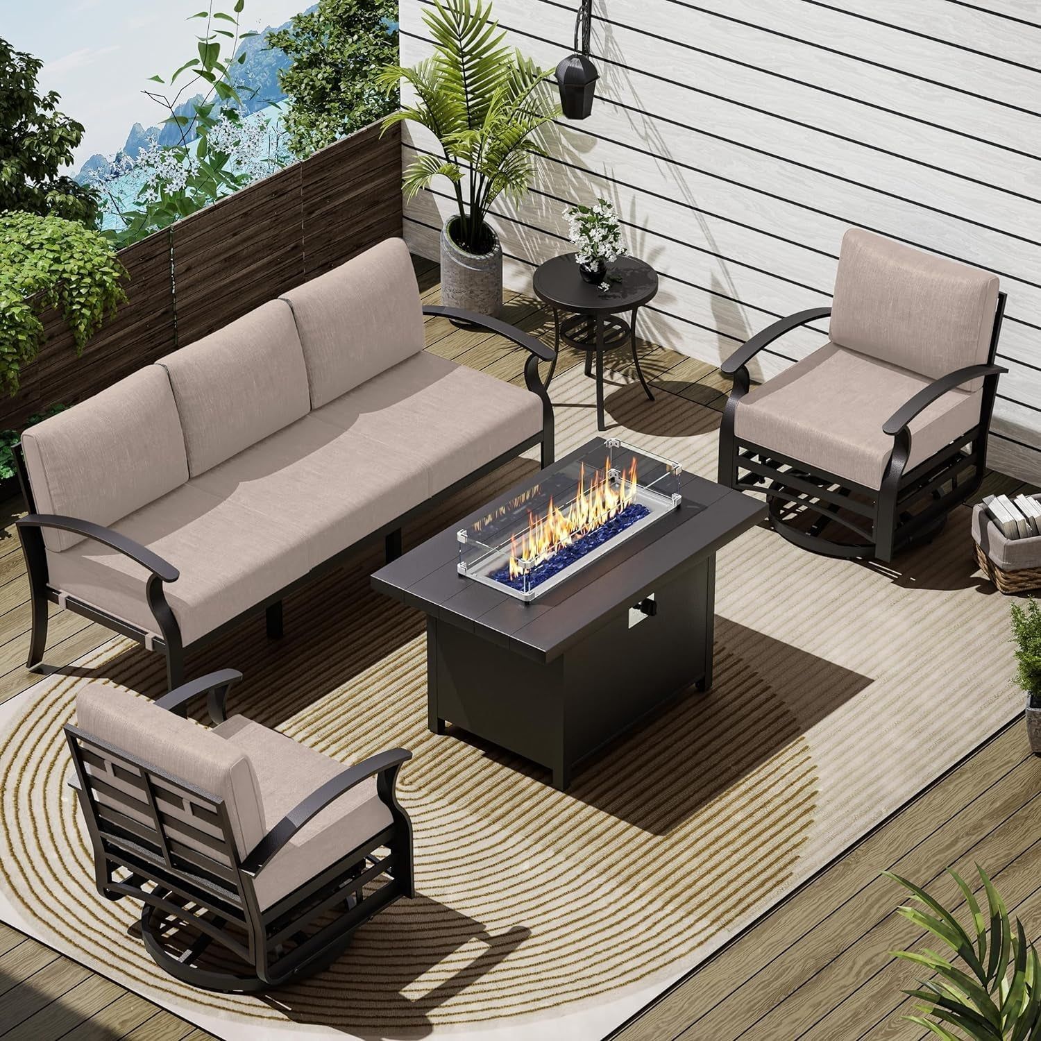 Modern Outdoor Patio Furniture Set with Fire Pit