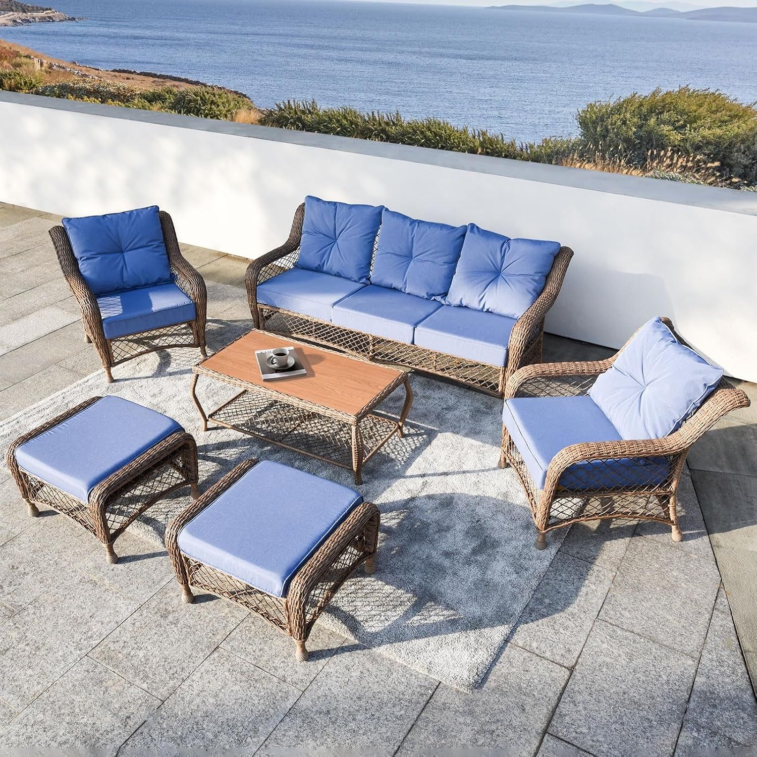 Elegant Six Piece Outdoor Rattan Patio Furniture Set