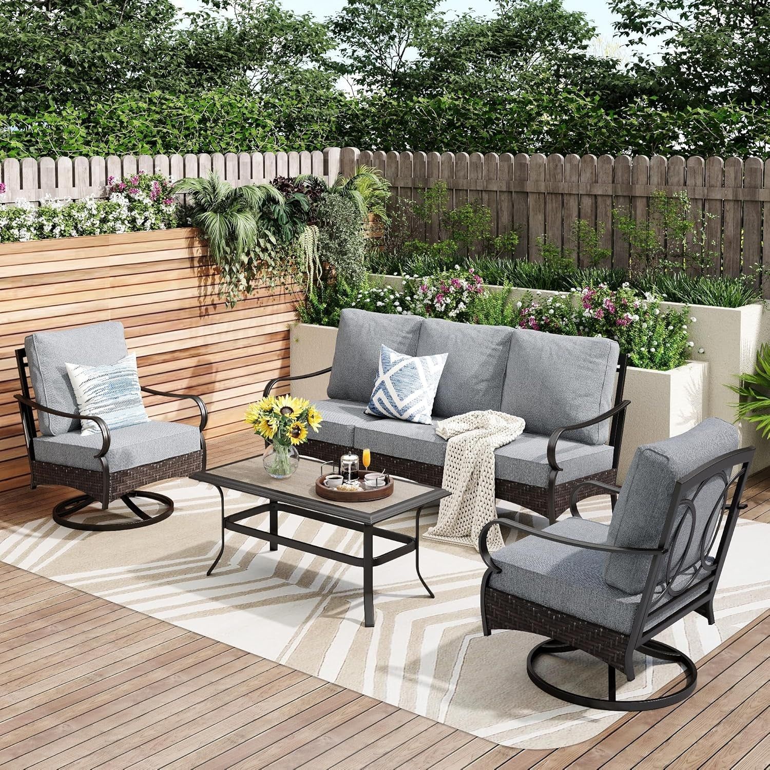 Upgraded Wicker Metal Patio Furniture Set with Cushions