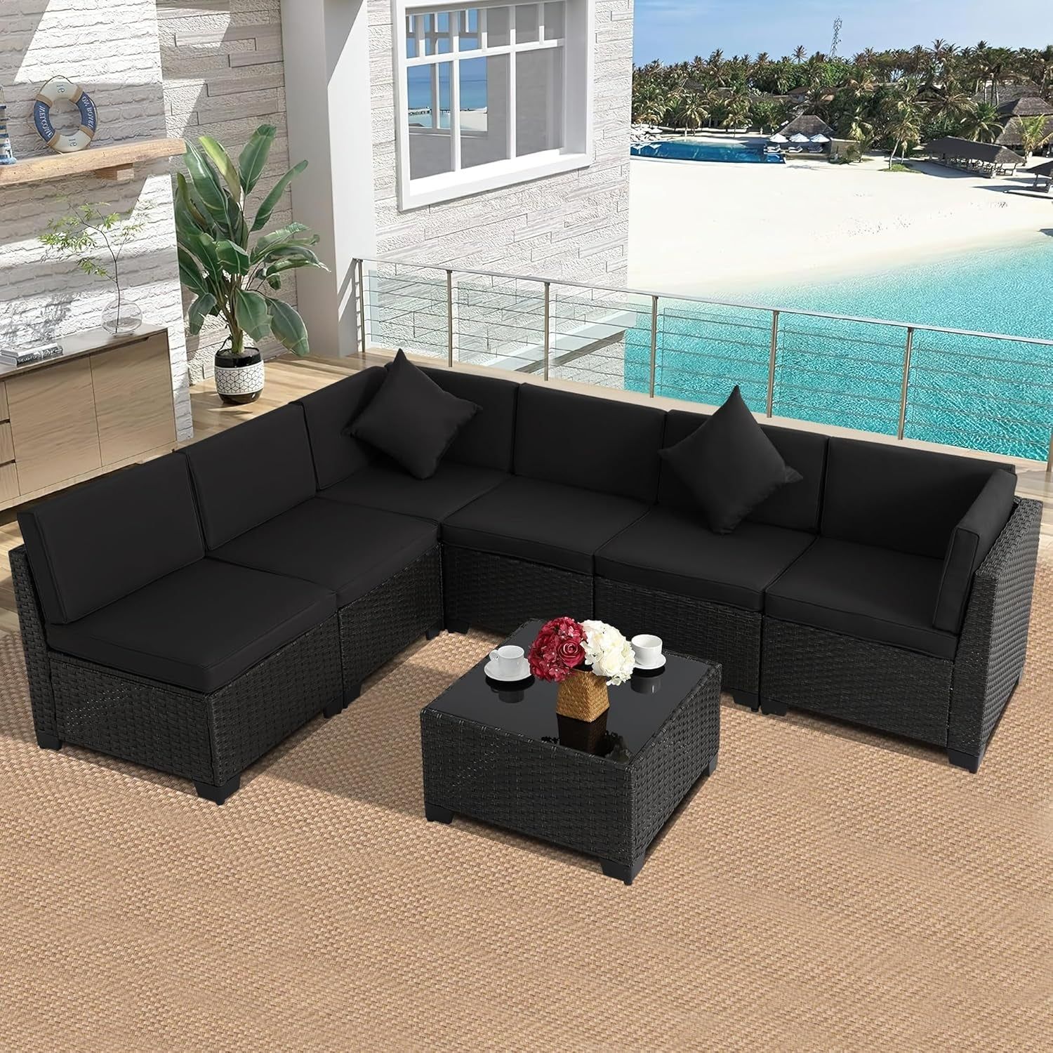 7 Piece Outdoor Patio Furniture Set with Cushions