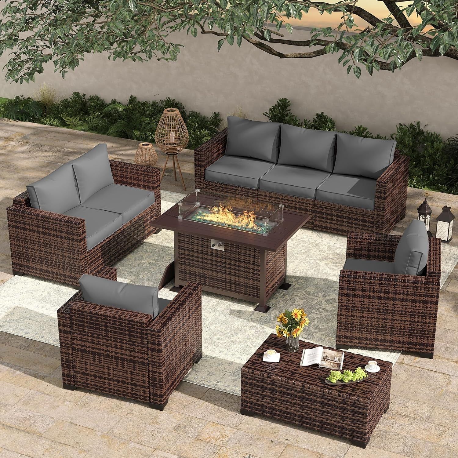Oversized Modular Outdoor Sofa Set with Fire Pit