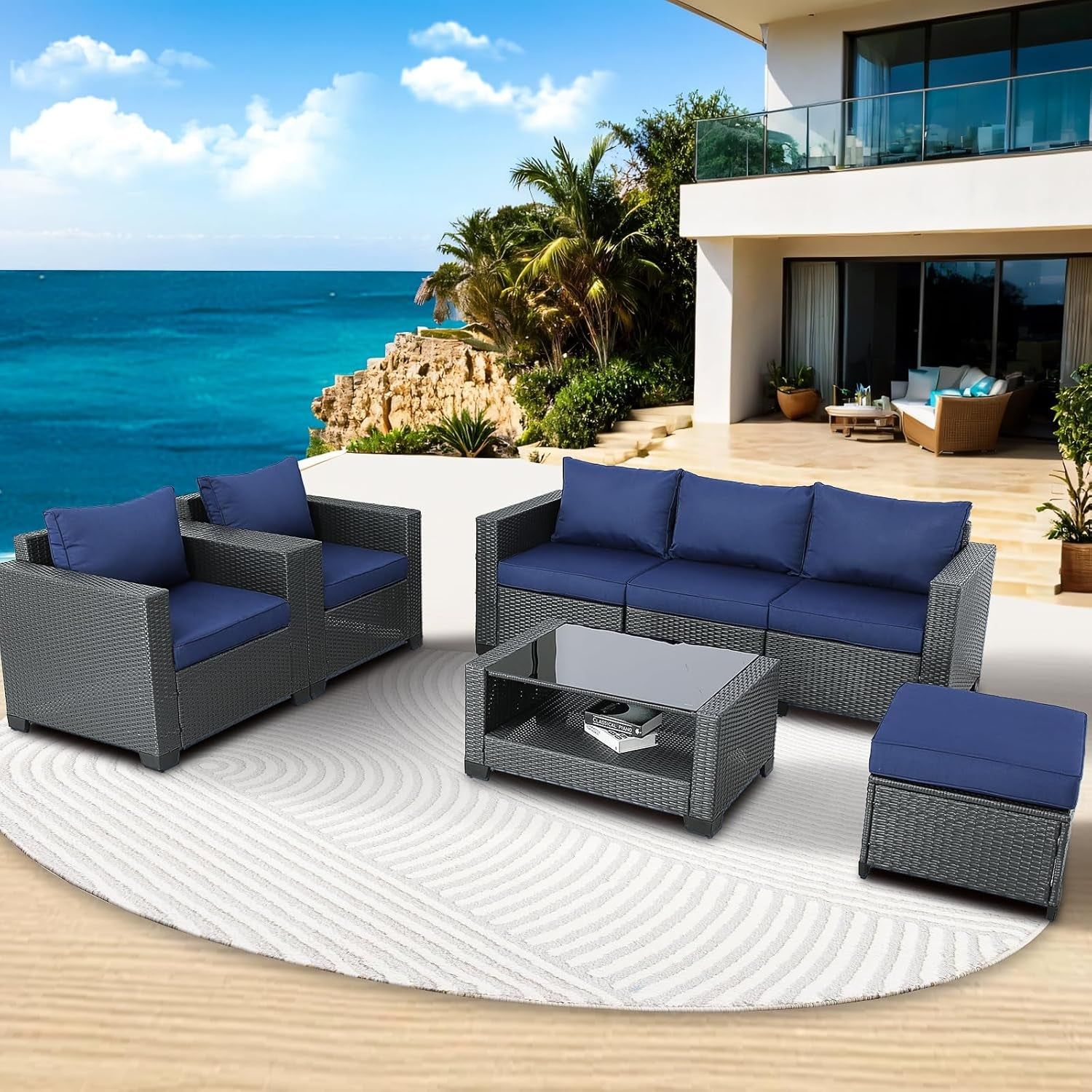 Modular Outdoor Sectional Sofa Set with Ottoman Included