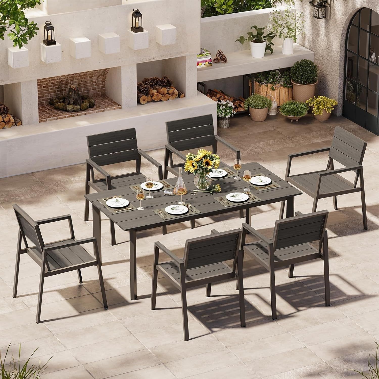 Outdoor Patio Dining Set with Aluminum Frame and Umbrella