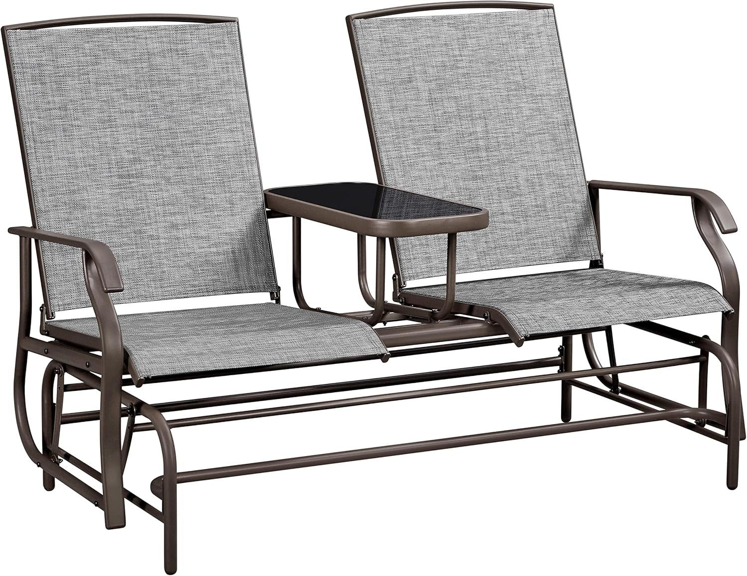 Two-Seat Outdoor Glider Bench with Center Table