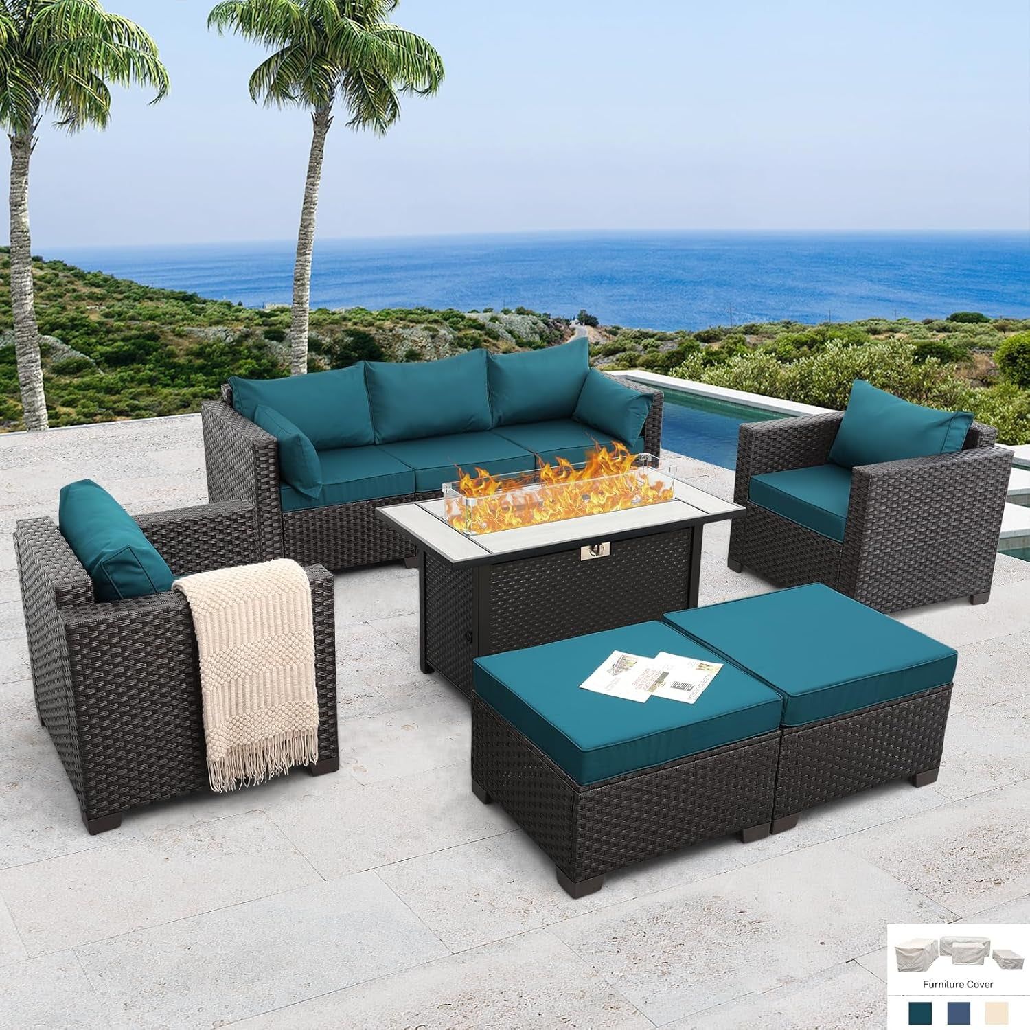 Six-Piece Outdoor Furniture Set with Fire Pit Table