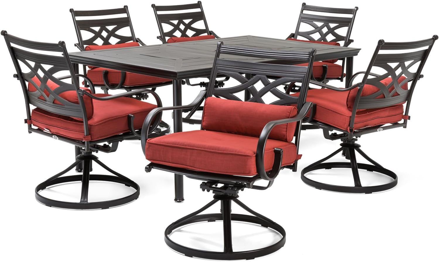 Stylish Seven Piece Outdoor Dining Set with Swivel Rockers