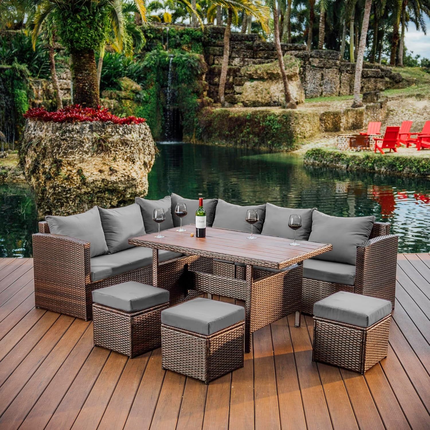 Elegant Seven Piece Wicker Outdoor Dining Furniture Set