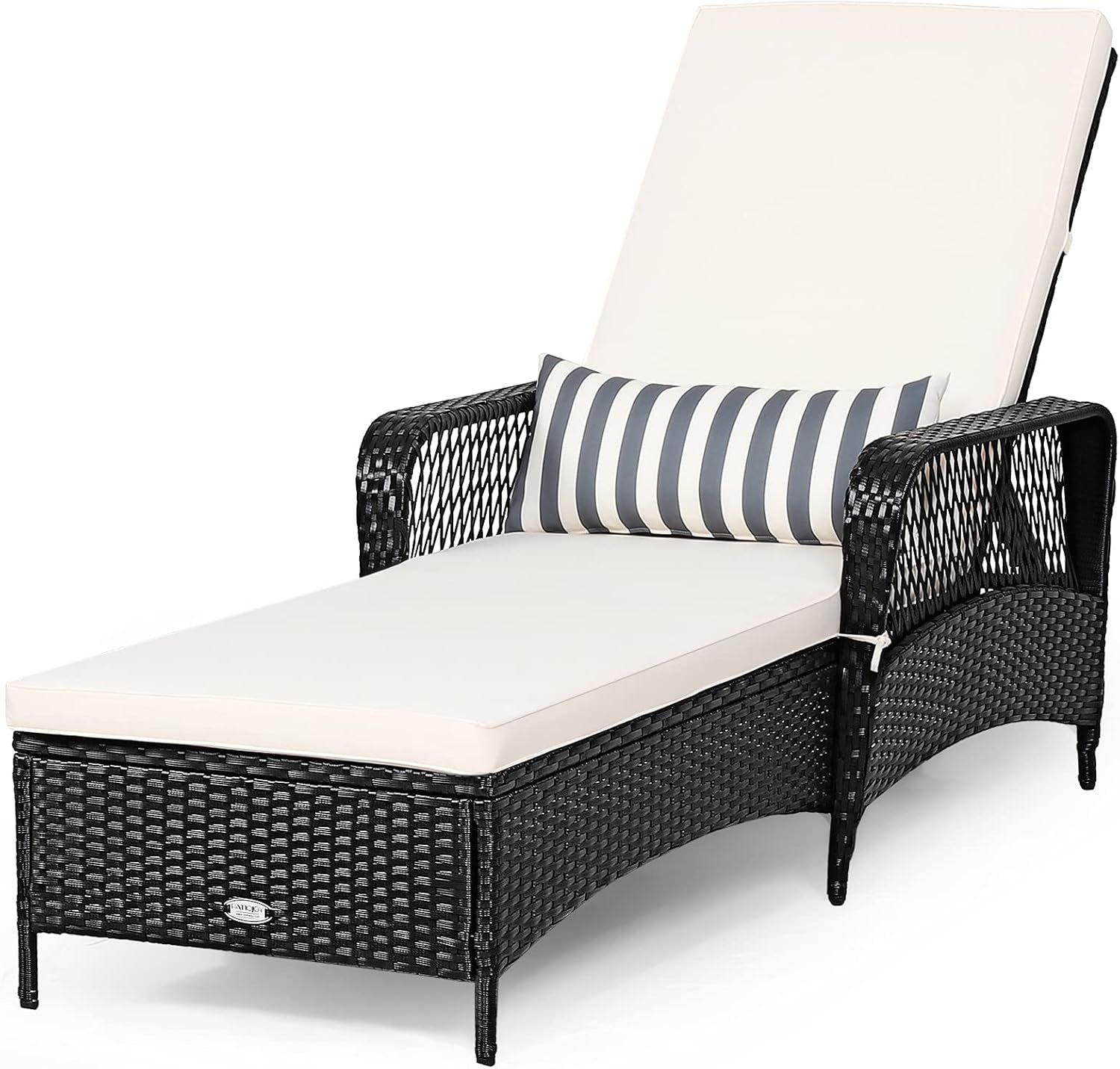 Outdoor Wicker Chaise Lounge Chair With Adjustable Backrest