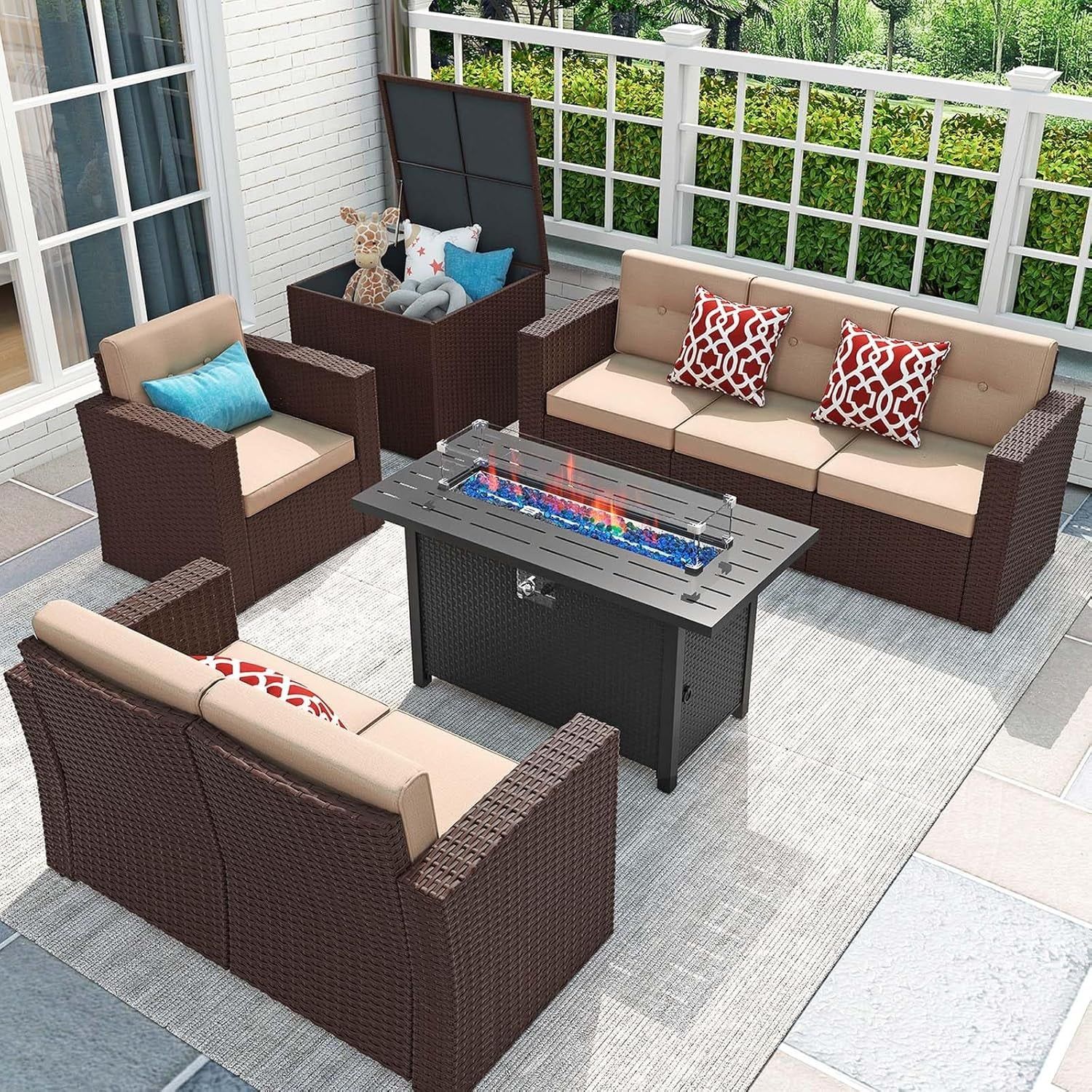 Outdoor Rattan Furniture Set with 45 Inch Fire Pit