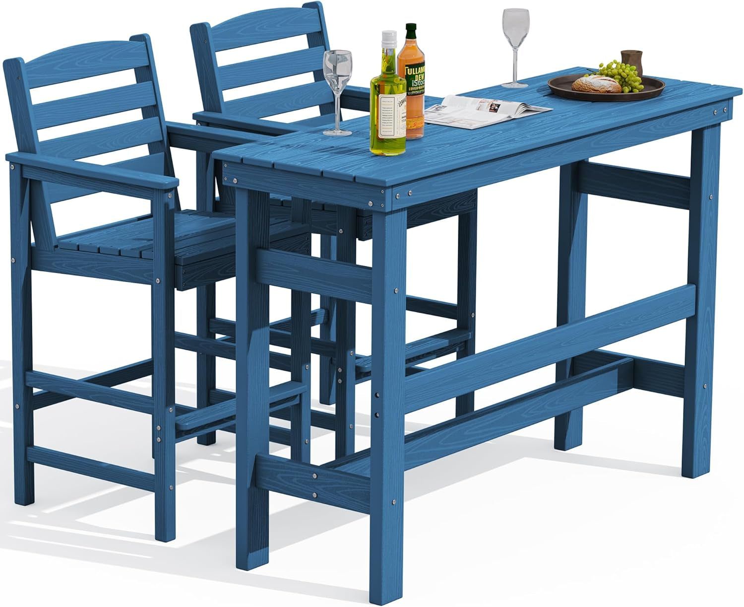Adirondack Outdoor Bar Table And Chairs Set Blue