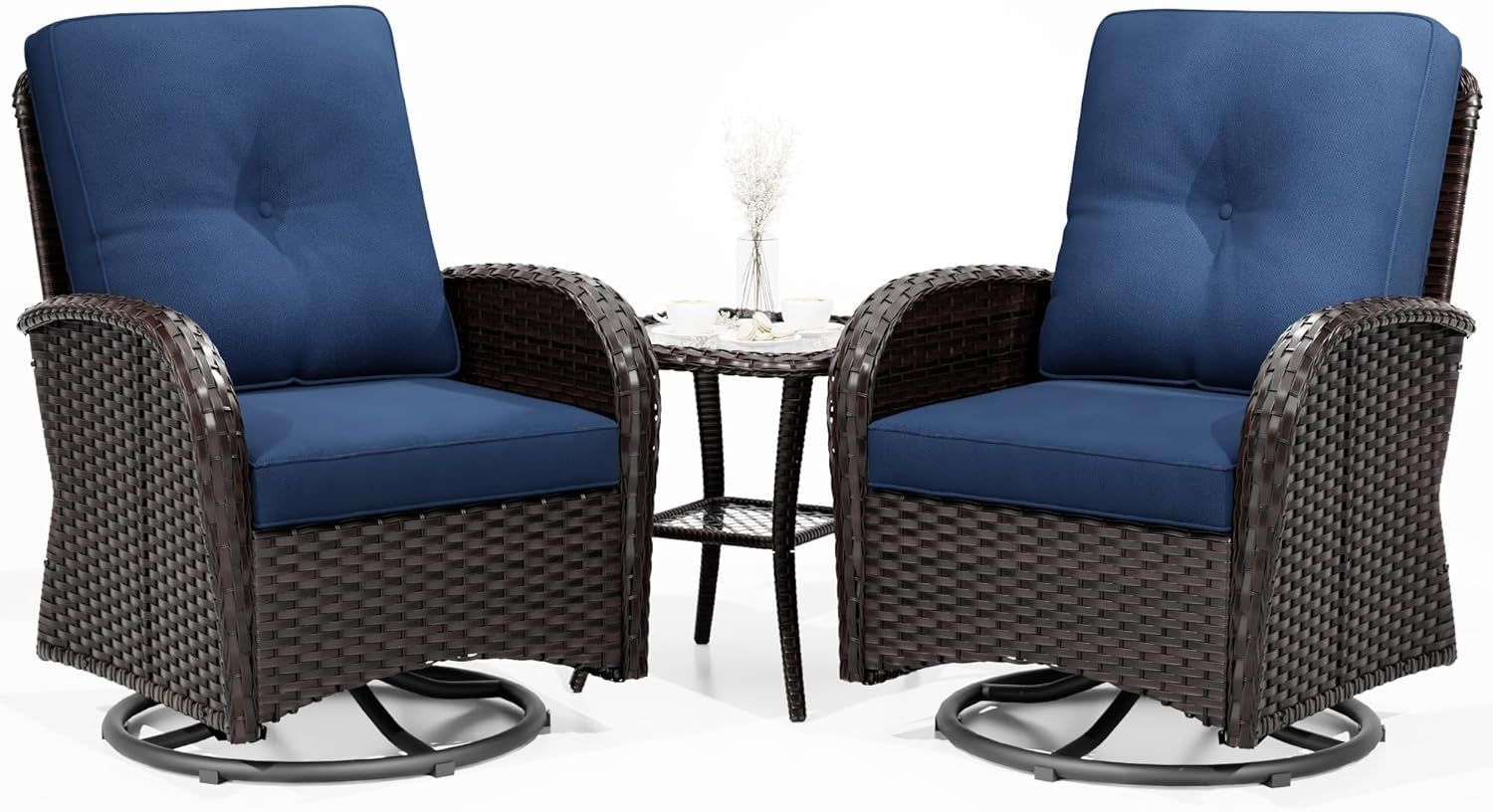 Outdoor Swivel Rocker Chairs Set with Cushions and Table