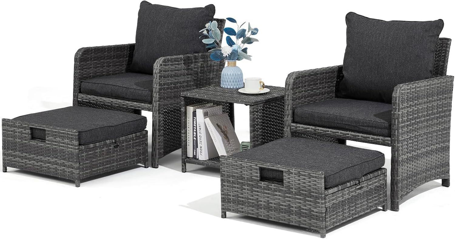 Wicker Patio Furniture Set with Ottoman and Side Table