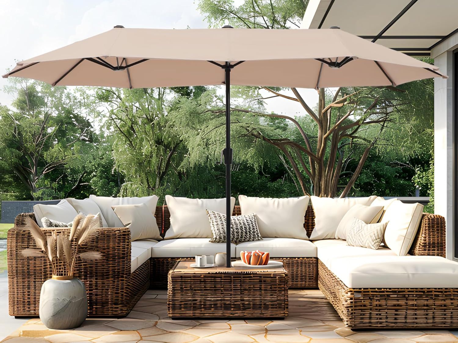 Large Double-Sided Patio Umbrella with Easy Crank System
