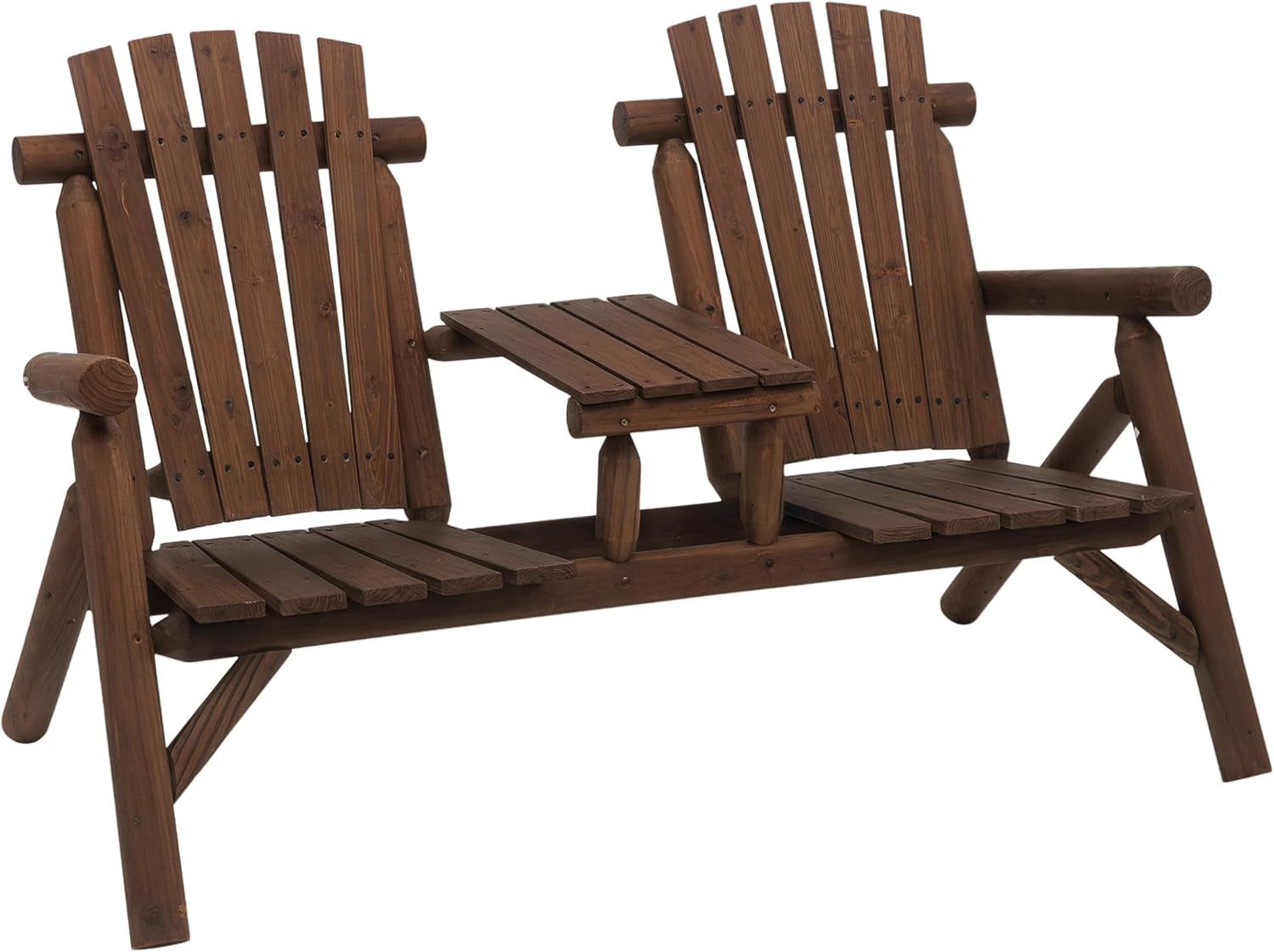Two-Seat Wooden Adirondack Chair With Integrated Table