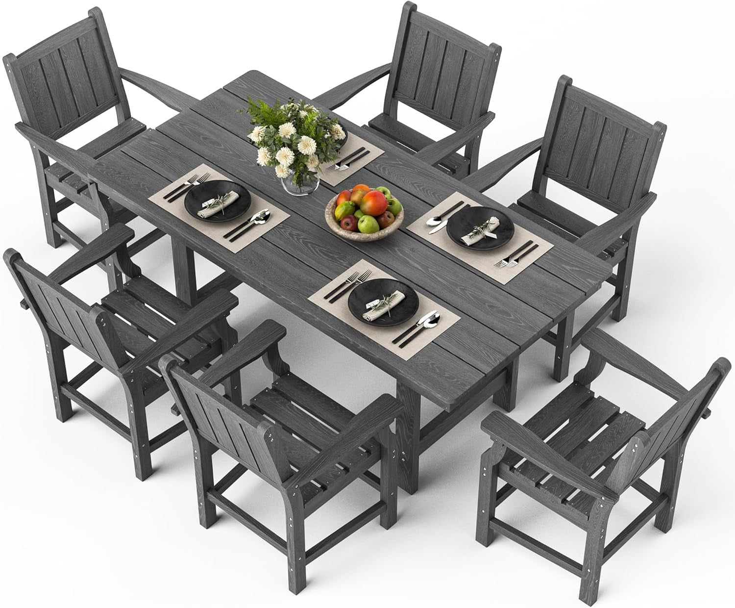 Spacious Wood Grain Outdoor Dining Set with Umbrella Hole