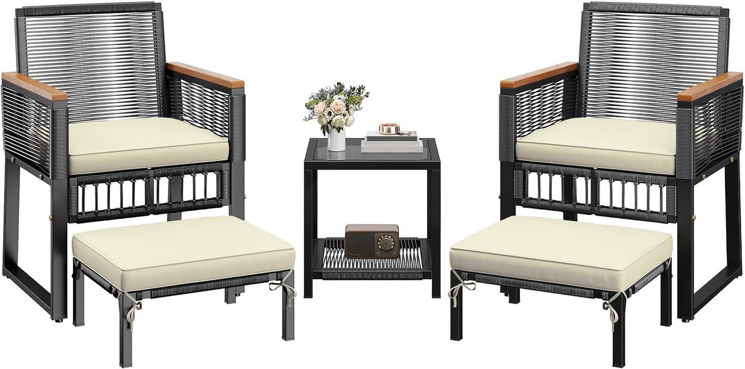 Cozy Five-Piece Rattan Patio Furniture Set with Cushions