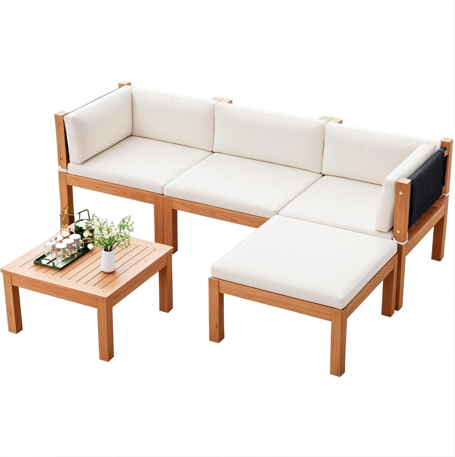 Acacia Wood Outdoor Sectional Sofa Set with Cushions