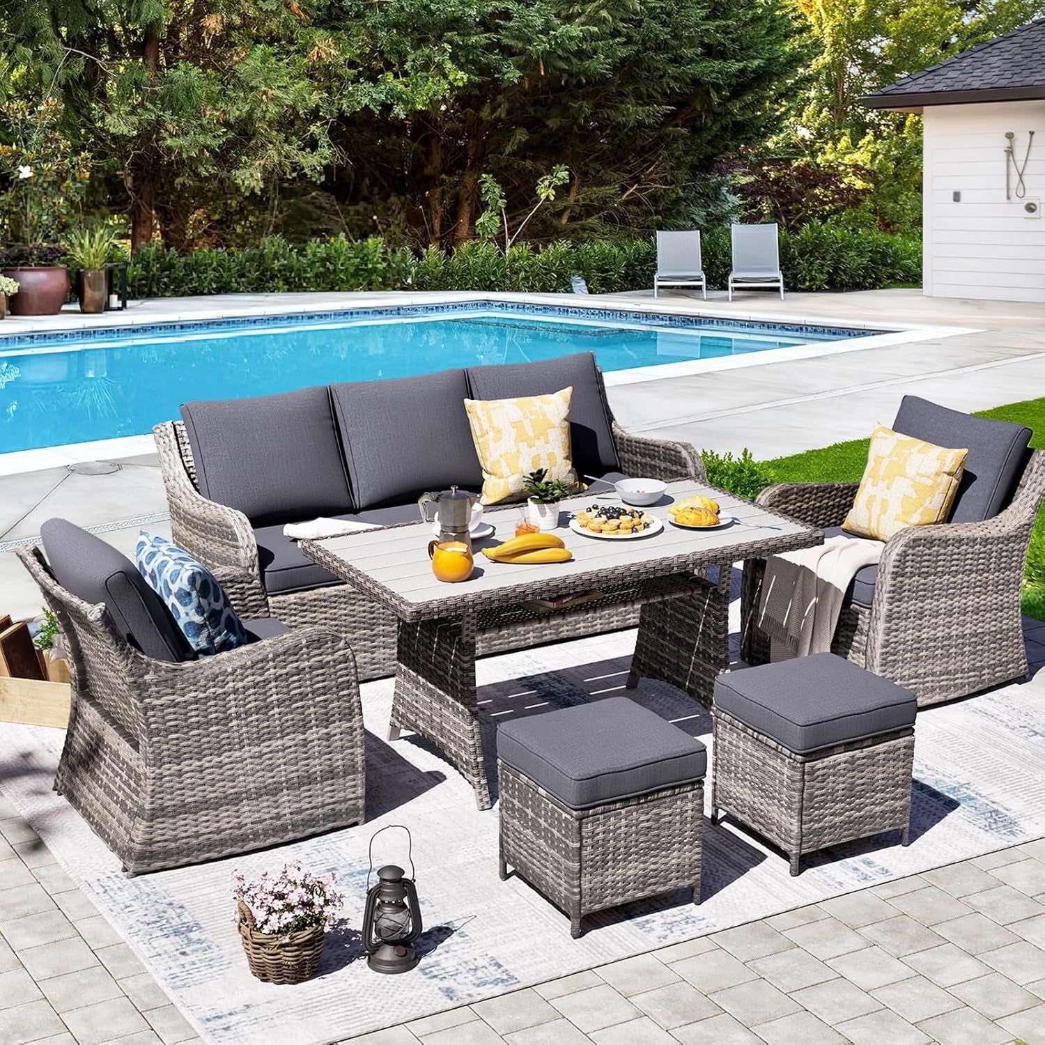 Six Piece All Weather Wicker Patio Furniture Set