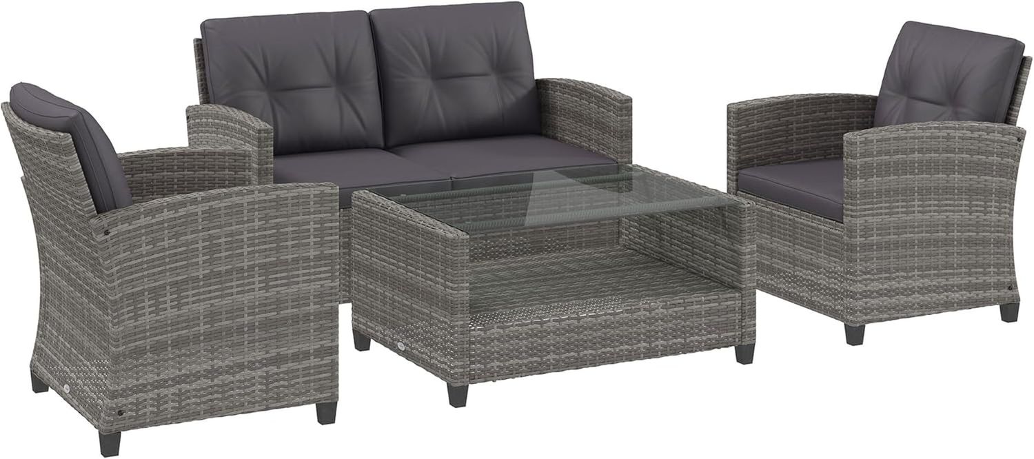 Four Piece Patio Furniture Set with Cushions and Table