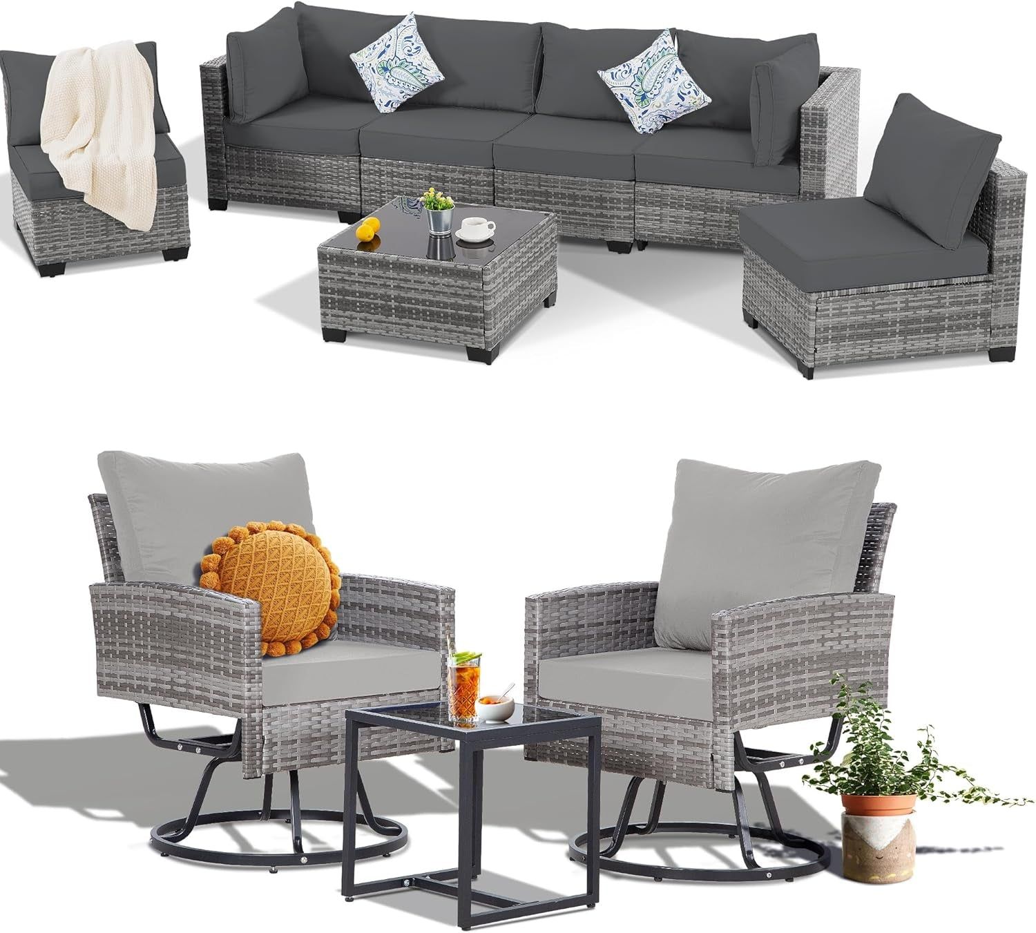10 Piece Outdoor Patio Furniture Set with Swivel Chairs
