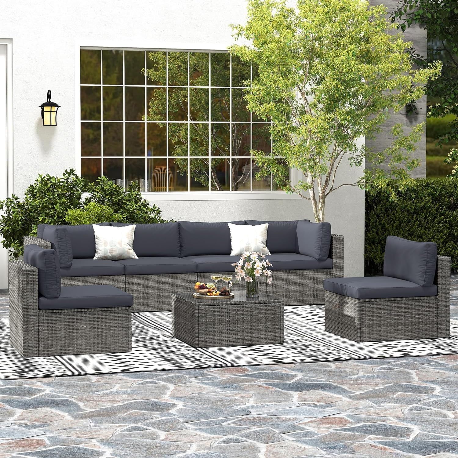 Seven Piece Outdoor Patio Furniture Set with Cushions