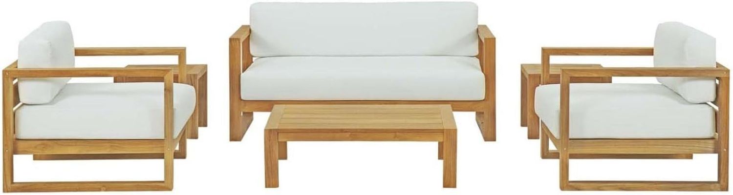 Natural White Teak Wood Outdoor 6-Piece Sectional Sofa Set
