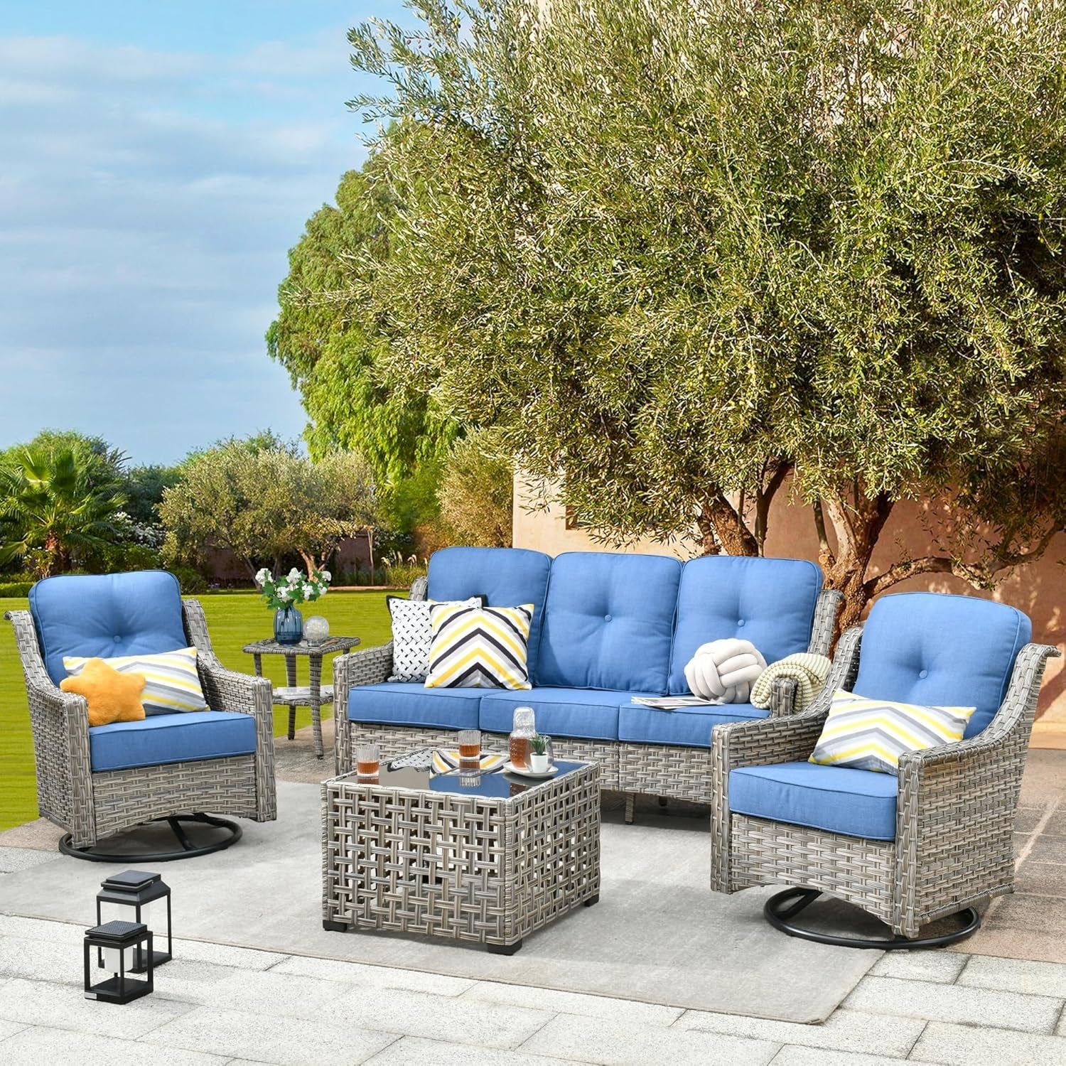 All Weather 5 Piece Outdoor Sofa Set with Swivel Rockers