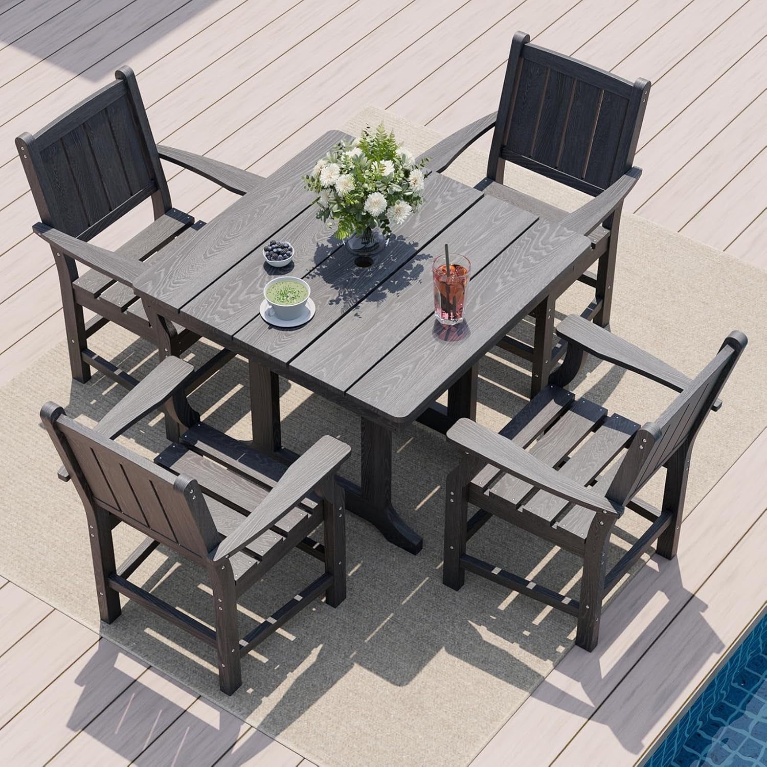 Spacious Five Piece Outdoor Dining Set with Umbrella Hole