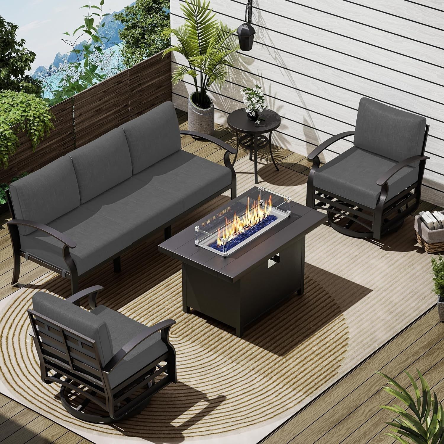 Modern 5-Piece Patio Furniture Set with Fire Pit