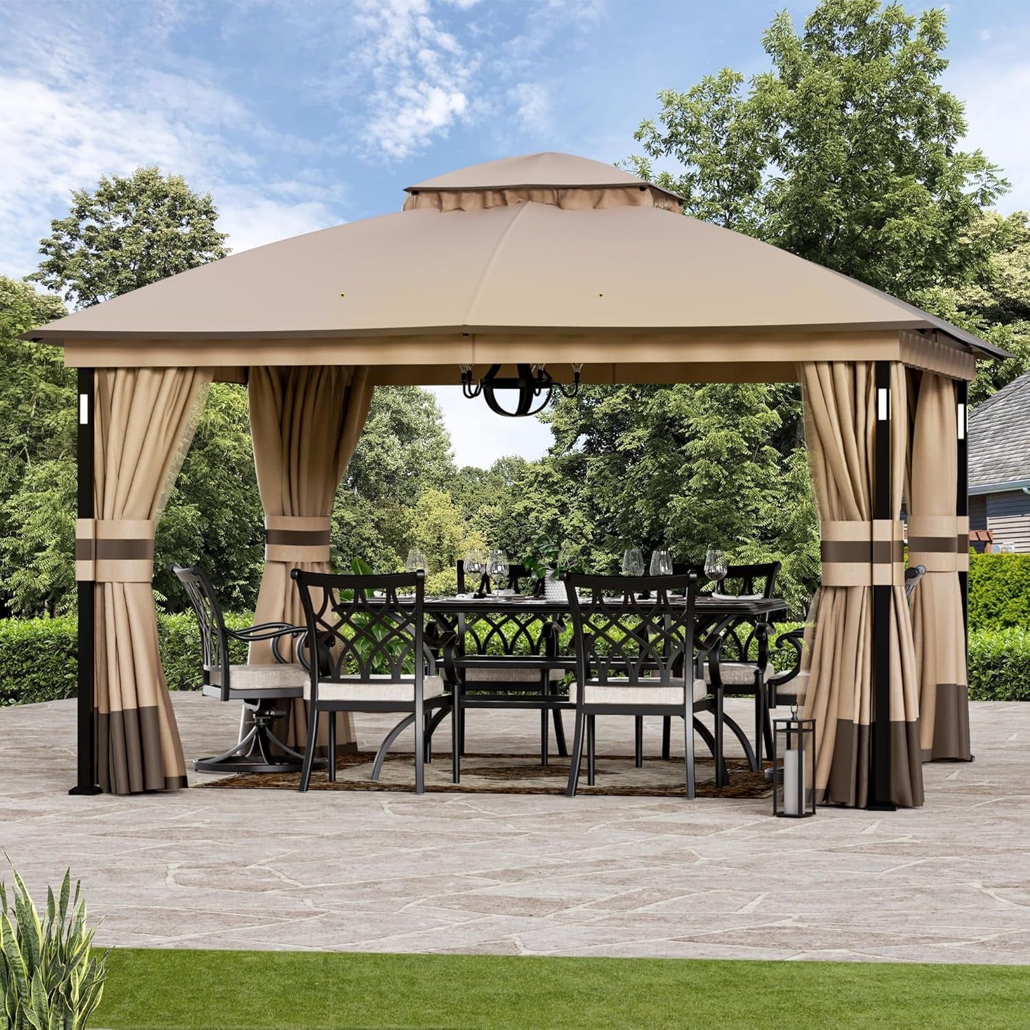 Heavy Duty Patio Gazebo with LED Lights and Speaker