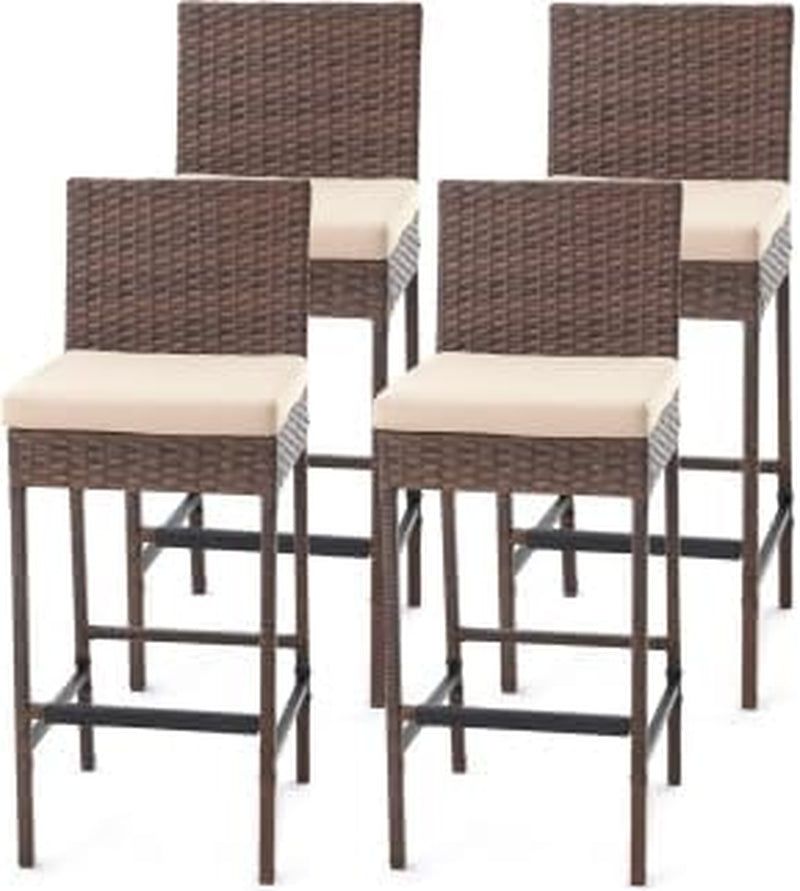 Outdoor Rattan Bar Stools Set with Cushions Comfort