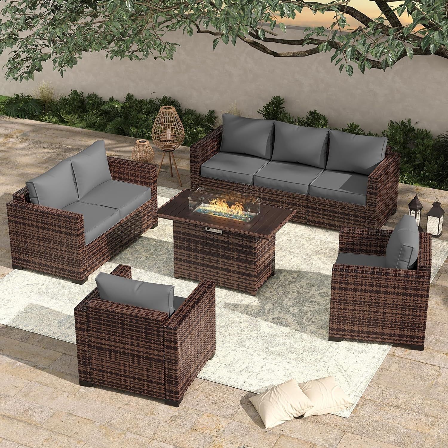 Oversized Outdoor Sectional Sofa Set with Fire Pit