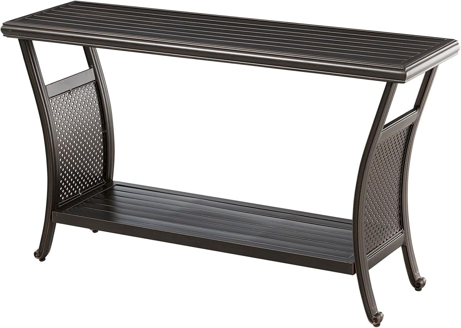 Elegant 50 Inch Outdoor Console Table with Shelves