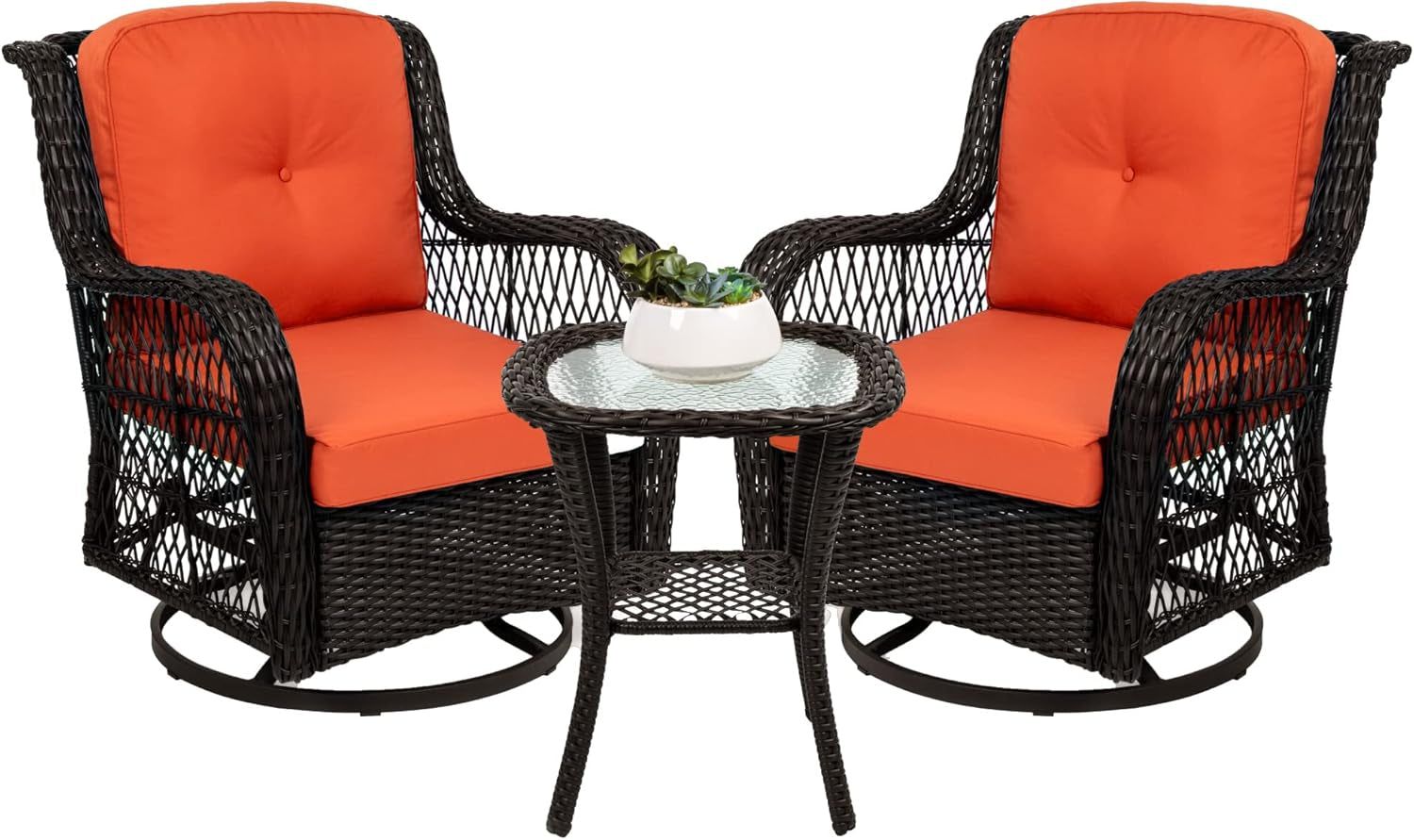 Three-Piece Outdoor Wicker Bistro Set with Swivel Rockers