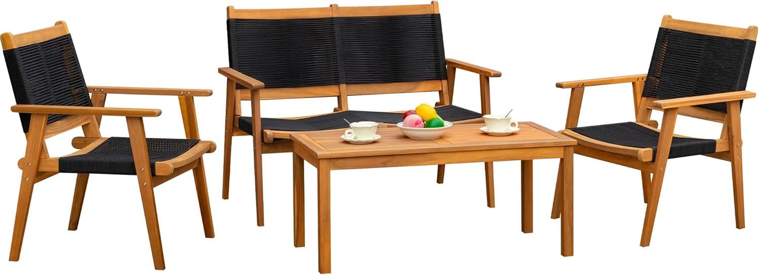 Acacia Wood Patio Conversation Set with Comfortable Rope Seats