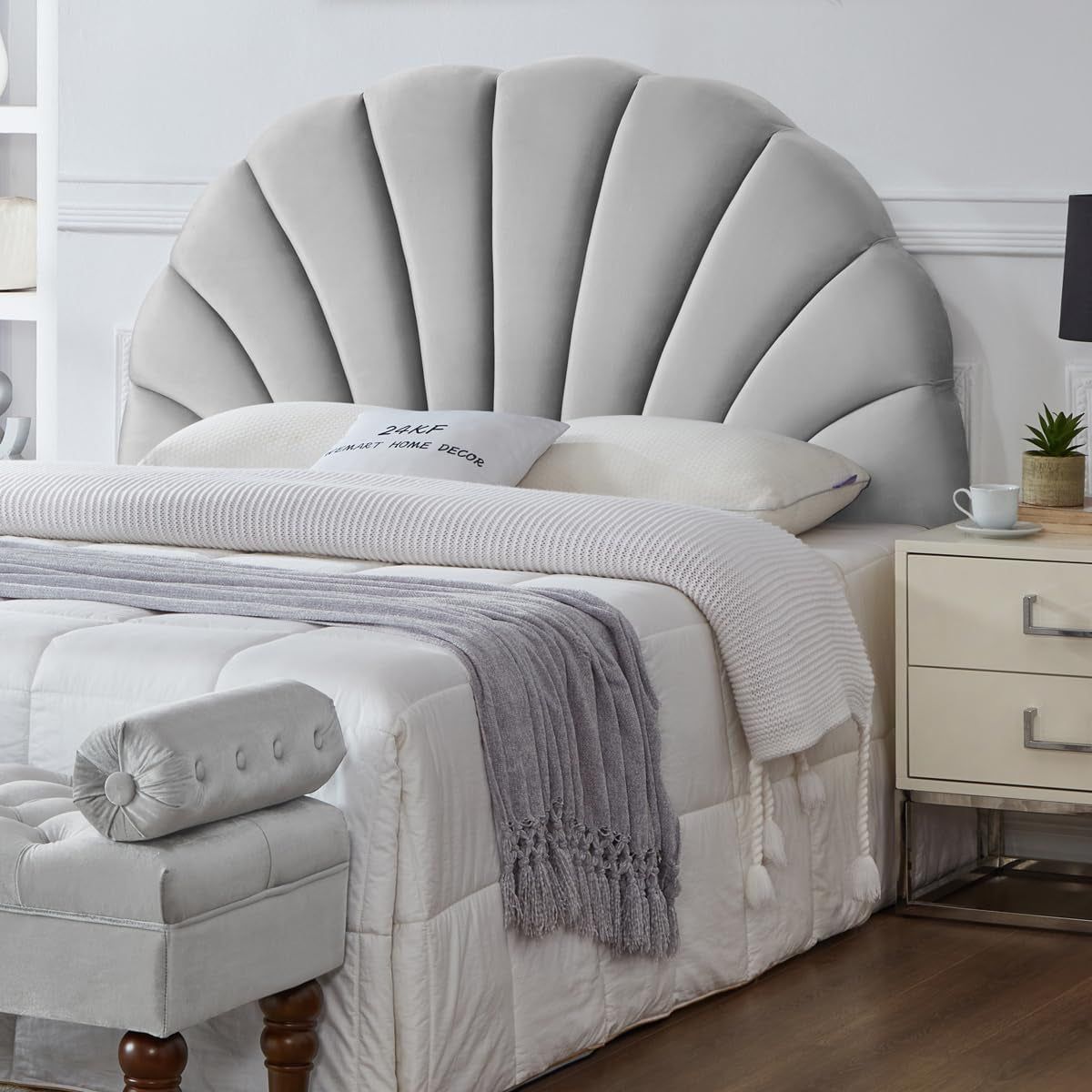Crown Design Velvet Headboard for Elegant Bedroom Decor