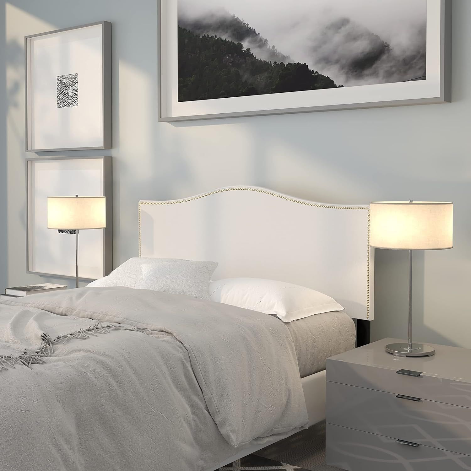 Upholstered Full Size Headboard with Elegant Nail Trim
