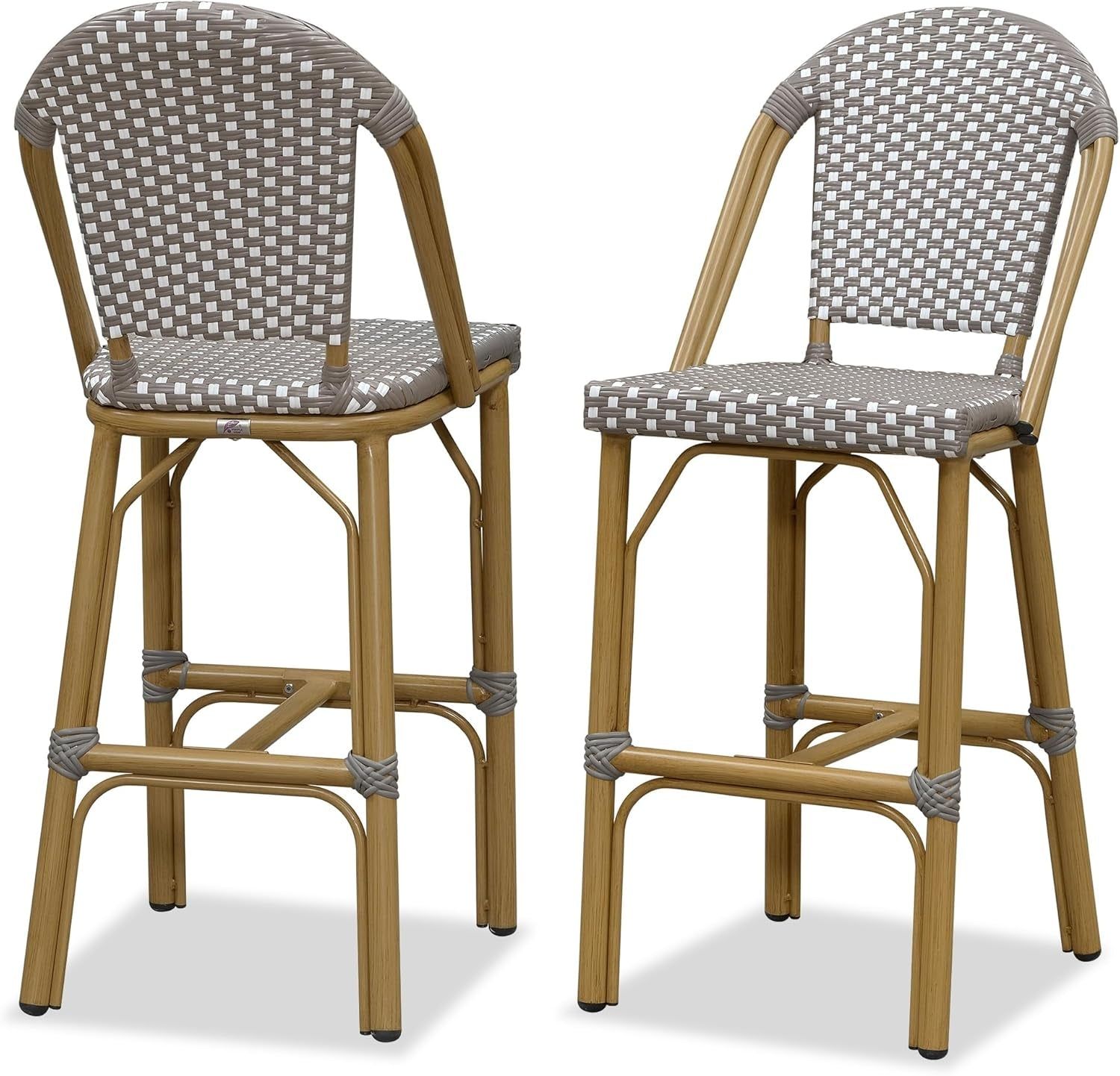 French Style Rattan Bar Stools Set for Outdoor Spaces