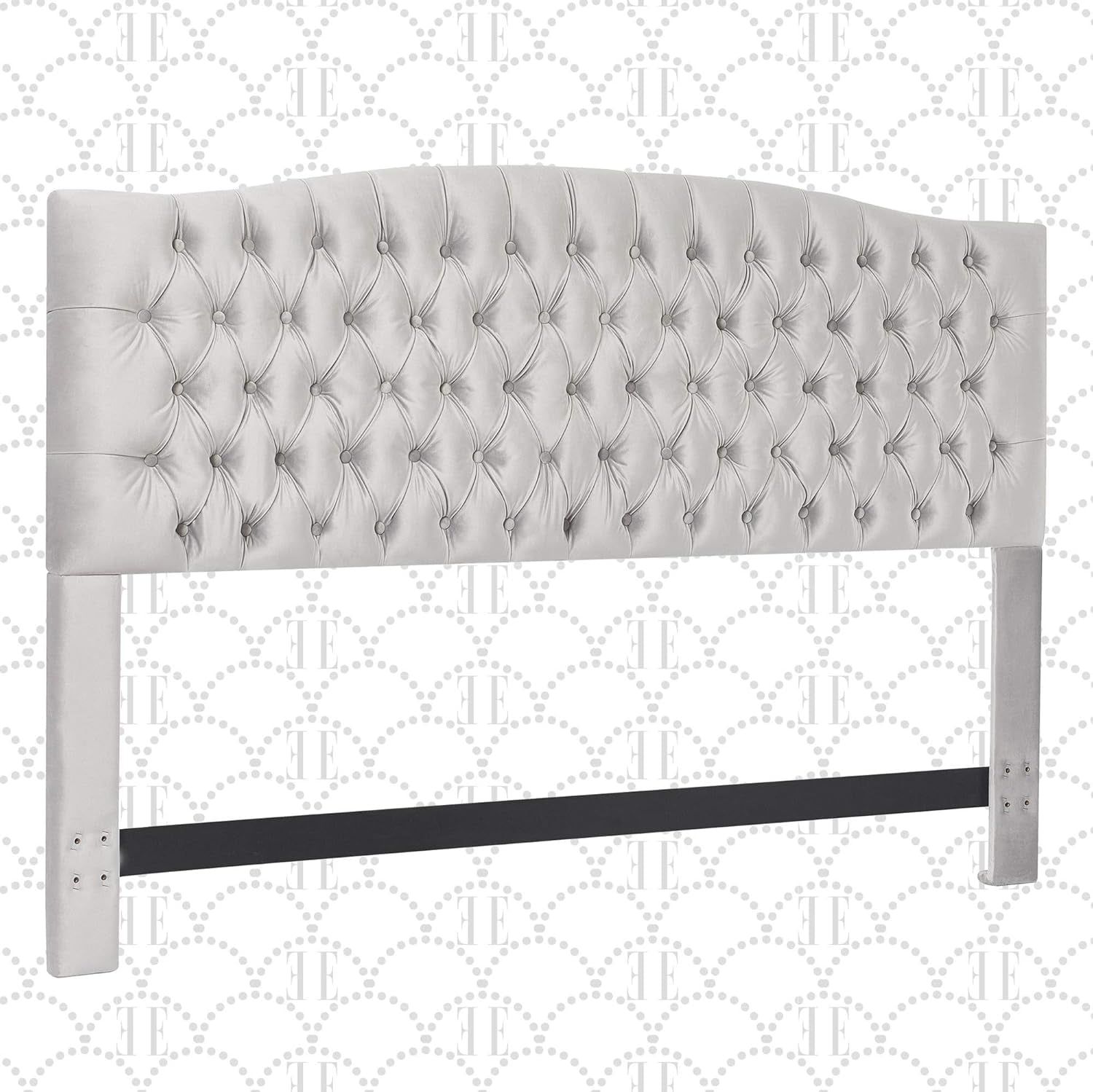 Elegant Tufted Upholstered Headboard in Pearl Grey Velvet
