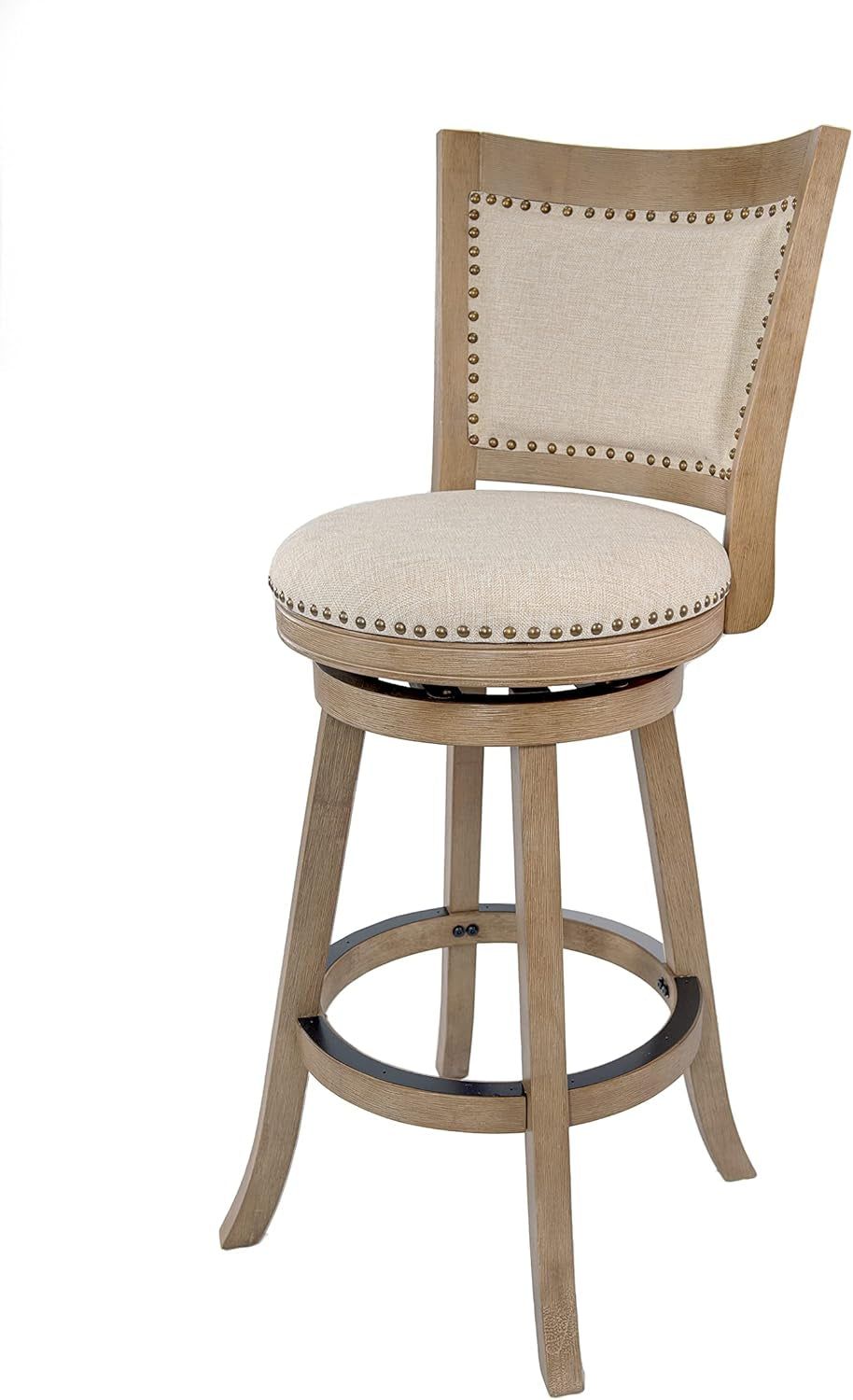 Driftwood Barstool With Swivel Seat And Linen Upholstery
