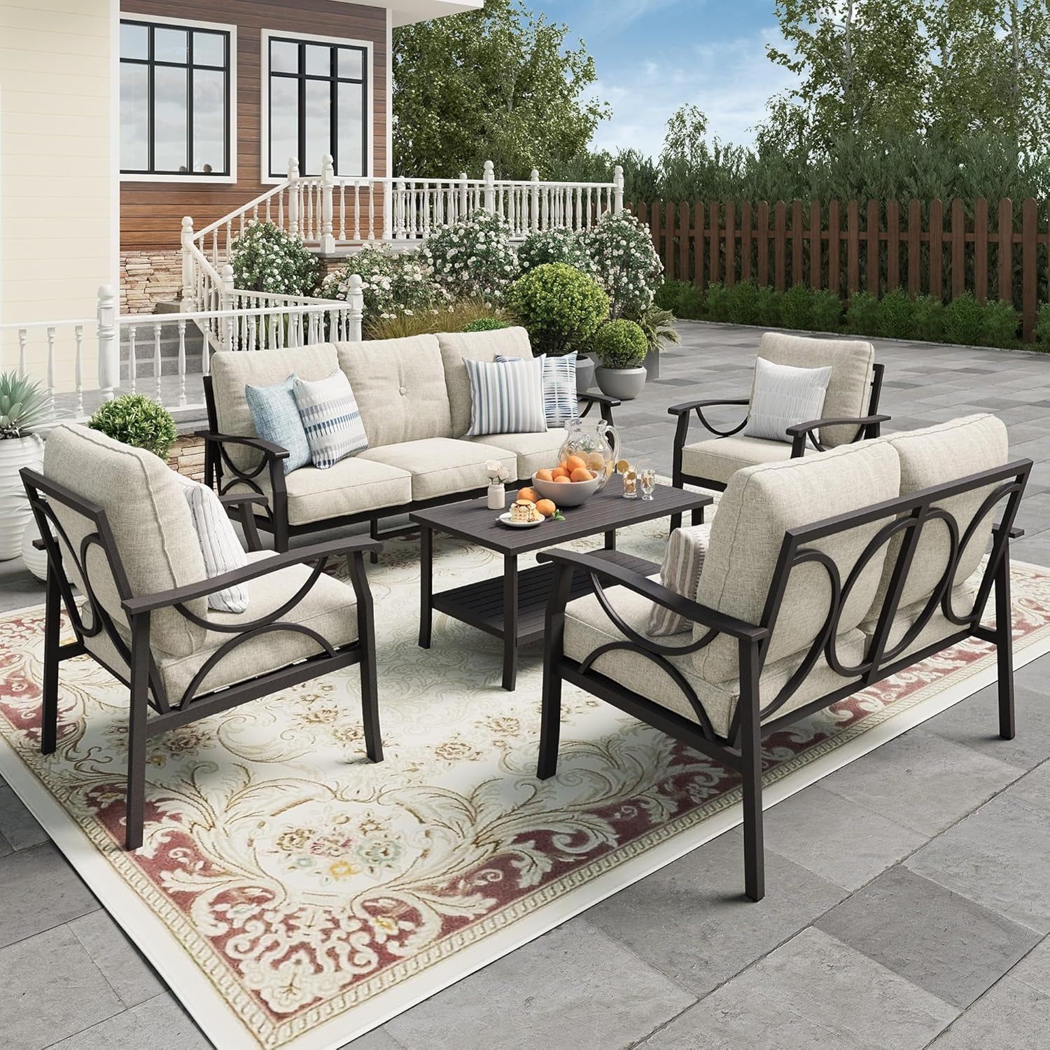 Durable 5-Piece Outdoor Patio Furniture Set with Cushions