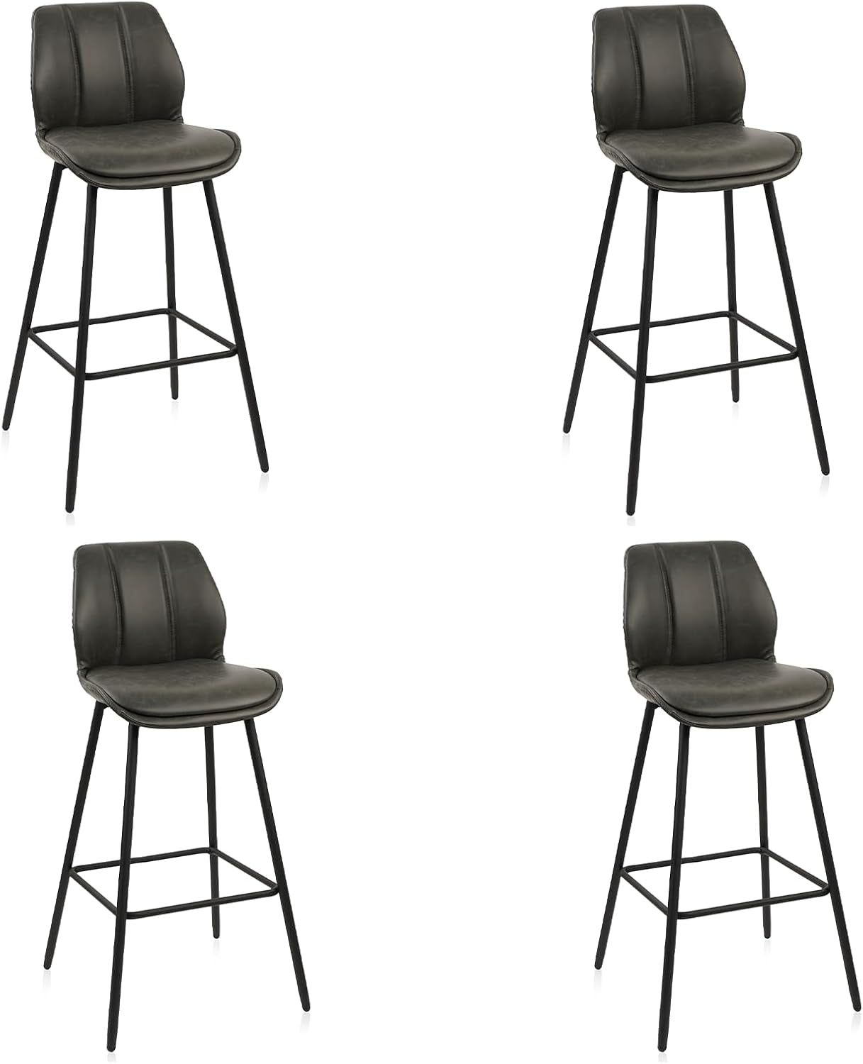 Stylish Black Leather Counter Height Bar Stools Set