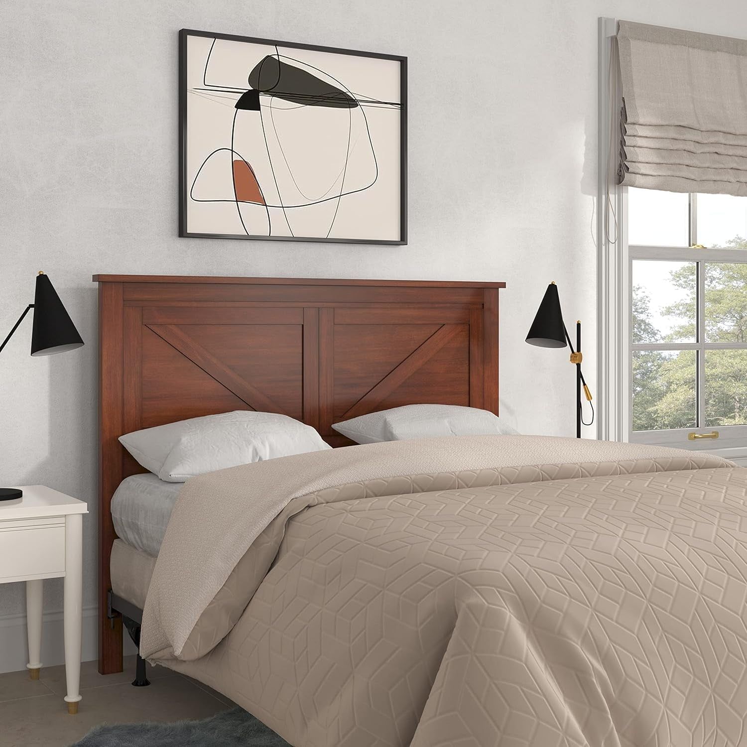 Farmhouse Style Cherry Wood Panel Headboard for Bedrooms